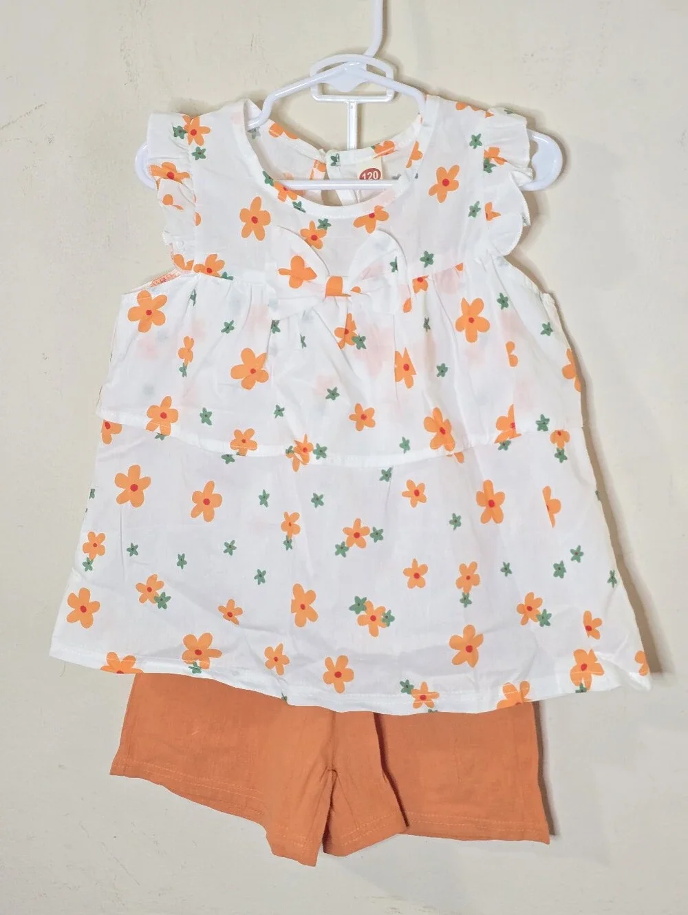 Girls Floral Tank Top & Shorts Set Size 120 White Orange Bow NWT Summer Outfit